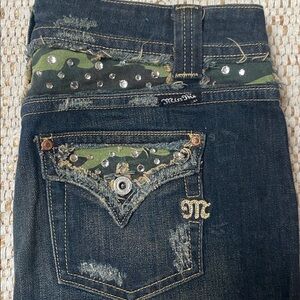 Miss Me Denim Mini Skirt with Camouflage Accents